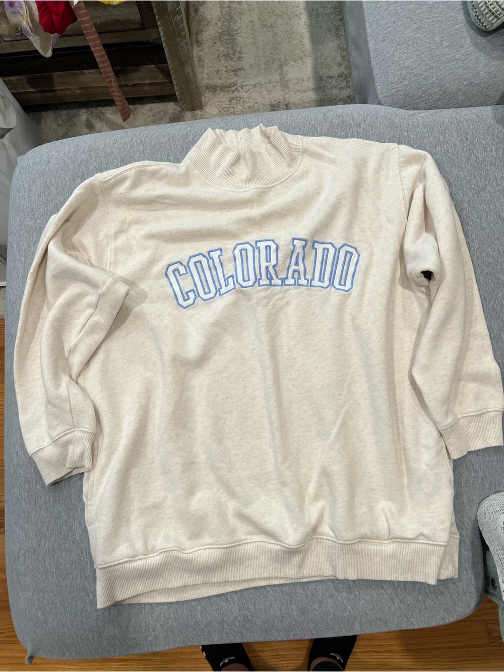 aerie Cream Turtleneck Sweatshirt with Blue Colorado Graphic